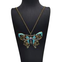 Rhinestone Zinc Alloy Necklace, Butterfly, antique bronze color plated, fashion jewelry & for woman & enamel & with rhinestone, mixed colors cm 