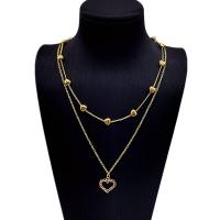 Rhinestone Zinc Alloy Necklace, with 5cm extender chain, Heart, gold color plated, Double Layer & fashion jewelry & for woman & with rhinestone, golden cm 
