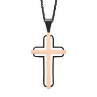 Titanium Steel Necklace, Cross, plated & for man & hollow Approx 17.7 Inch 