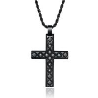 Titanium Steel Necklace, Cross, gun black plated & for man & with rhinestone, black Approx 17.7 Inch 