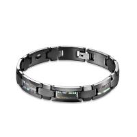 Acier de tungstène bracelet, avec coquille & bois, poli, différents matériaux pour le choix & unisexe & autocollant époxyde, Vendu par PC