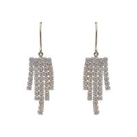 Fashion Fringe Earrings, Zinc Alloy, Geometrical Pattern, gold color plated, for woman & with rhinestone 
