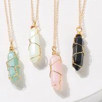 Gemstone Necklaces, Zinc Alloy, with Gemstone, with 2.36inch extender chain, Geometrical Pattern, gold color plated & oval chain & for woman, 40mm Approx 17.7 Inch 