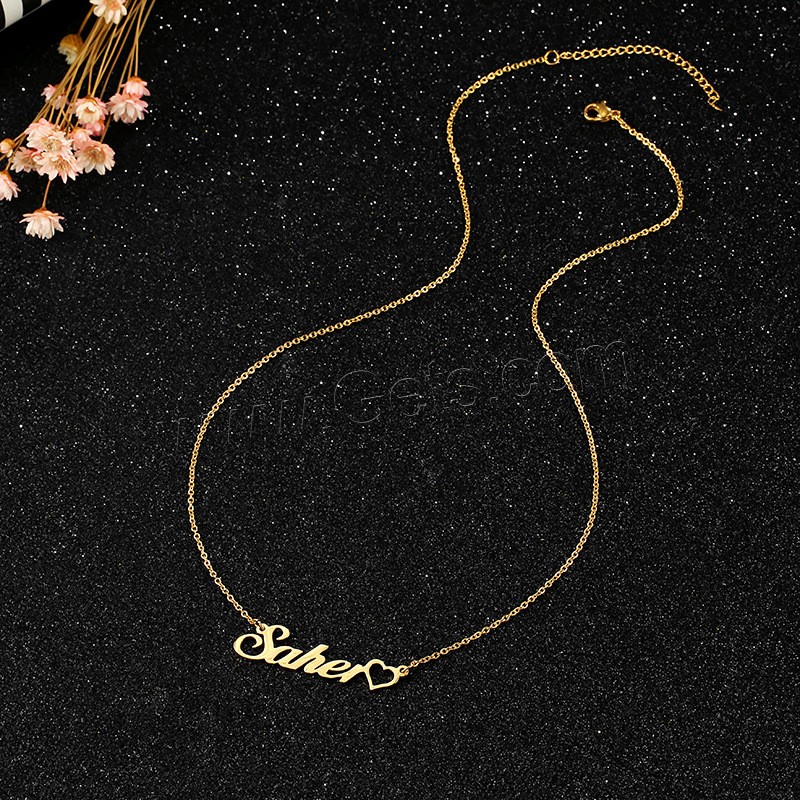 Stainless Steel Jewelry Necklace, 304 Stainless Steel, with 1.97inch extender chain, Vacuum Ion Plating, Each custom text must be less than 10 letters & fashion jewelry & for woman, golden, Length:Approx 17.72 Inch, Sold By PC