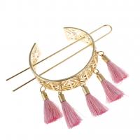 Hair Stick, Zinc Alloy, with Polyester, gold color plated, fashion jewelry & for woman 110mm 