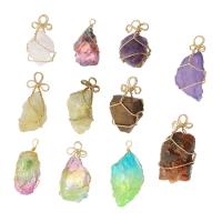 Gemstone Brass Pendants, with Brass, gold color plated, DIY 