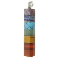 Gemstone Brass Pendants, with Brass, Column, silver color plated, DIY, mixed colors 