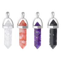Gemstone Brass Pendants, Resin, with Gemstone & Brass, Conical, silver color plated, DIY Approx 3mm 