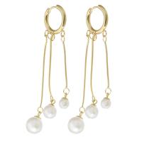 Huggie Hoop Drop Earring, 304 Stainless Steel, with Plastic Pearl, Vacuum Ion Plating, fashion jewelry & for woman, golden, 71mm 