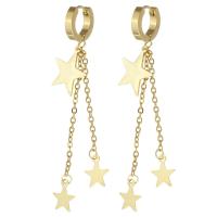 Huggie Hoop Drop Earring, Нержавеющая сталь 304, Звезда, вакуумное ионное покрытие, ювелирные изделия моды & Женский, Золотой, 68mm, продается Пара