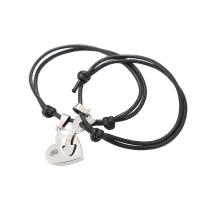 Fashion Create Wax Cord Bracelets, with Zinc Alloy, silver color plated, 2 pieces & Adjustable & fashion jewelry, black cm 