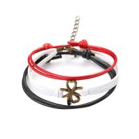 Fashion Create Wax Cord Bracelets, with Zinc Alloy, antique bronze color plated, Adjustable & three pieces & fashion jewelry, mixed colors, 23mm cm 