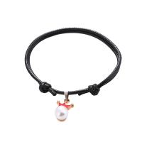 Fashion Create Wax Cord Bracelets, with Plastic Pearl & Zinc Alloy, gold color plated, Adjustable & fashion jewelry & for woman & enamel cm 