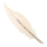 Zinc Alloy Hair Accessories DIY Findings, Feather, silver color plated, enamel & with rhinestone, white 