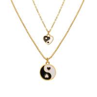 Enamel Zinc Alloy Necklace, with 6cm extender chain, gold color plated, Double Layer & fashion jewelry & ying yang, golden cm, 46 cm 