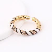 Brass Cuff Finger Ring, gold color plated, Adjustable & micro pave cubic zirconia & for woman & enamel 