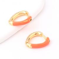 Brass Huggie Hoop Earring, Heart, gold color plated, micro pave cubic zirconia & for woman & enamel 17mm 