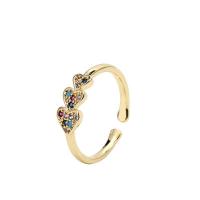 Cubic Zirconia Micro Pave Brass Finger Ring, Heart, gold color plated, Adjustable & micro pave cubic zirconia & for woman 