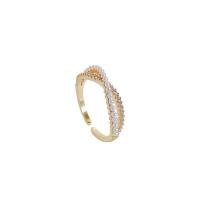 Zircon pavent l'anneau en laiton de doigt, Plaqué d'or, Réglable & pavé de micro zircon & pour femme & avec les perles en plastique, Vendu par PC