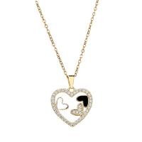 Cubic Zircon Micro Pave Brass Necklace, Heart, real gold plated, micro pave cubic zirconia & for woman & enamel & hollow Approx 17.7 Inch 