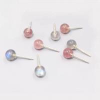 Gemstone Stud Earring, 925 Sterling Silver, with Moonstone & Strawberry Quartz & for woman & with rhinestone 5mm 