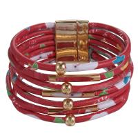 PU Leather Cord Bracelets, with Brass, zinc alloy magnetic clasp, Donut, gold color plated, multilayer & for woman 