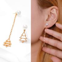 Christmas Earrings, Zinc Alloy, with Shell Pearl, Christmas Tree, 18K gold plated, Christmas Design & fashion jewelry & for woman, golden 