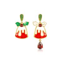 Christmas Earrings, Zinc Alloy, Christmas Bell, gold color plated, Christmas Design & fashion jewelry & for woman & enamel & with rhinestone 