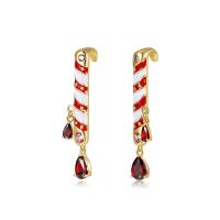 Christmas Earrings, Zinc Alloy, gold color plated, Christmas Design & fashion jewelry & for woman & enamel & with rhinestone 