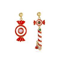 Christmas Earrings, Zinc Alloy, gold color plated, Christmas Design & fashion jewelry & for woman & enamel & with rhinestone 