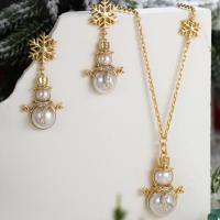 Rhinestone Zinc Alloy Jewelry Set, earring & necklace, with Plastic Pearl, with 1.97inch extender chain, Snowman, gold color plated, 2 pieces & Christmas Design & fashion jewelry & for woman & with rhinestone Approx 17.72 Inch 