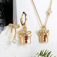 Rhinestone Zinc Alloy Jewelry Set, earring & necklace, with 1.97inch extender chain, gift shape, gold color plated, 2 pieces & Christmas Design & fashion jewelry & for woman & with rhinestone Approx 17.72 Inch 