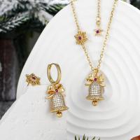 Rhinestone Zinc Alloy Jewelry Set, earring & necklace, with 1.97inch extender chain, Christmas Bell, gold color plated, 2 pieces & Christmas Design & fashion jewelry & for woman & with rhinestone Approx 17.72 Inch 