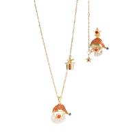 Fashion Zinc Alloy Jewelry Sets, Stud Earring & necklace, with Plastic Pearl, with 1.97inch extender chain, Santa Claus, gold color plated, 2 pieces & Christmas Design & fashion jewelry & for woman Approx 17.72 Inch 