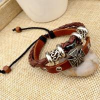 Cowhide Bracelets, Zinc Alloy, with leather cord & Cowhide, handmade, Double Layer & fashion jewelry & Unisex Approx 6.69 Inch 