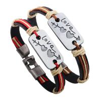 Cowhide Bracelets, with Wax Cord & Zinc Alloy, plated, fashion jewelry & Unisex 