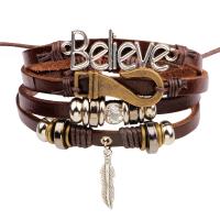 Cowhide Bracelets, with Zinc Alloy, plated, fashion jewelry & Unisex, brown 