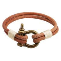 Cowhide Bracelets, cowhide cord, with Zinc Alloy, fashion jewelry & Unisex, brown, 60mm 