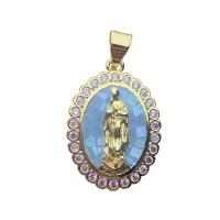 Cubic Zirconia Micro Pave Brass Pendant, with Shell, Oval, gold color plated, micro pave cubic zirconia & for woman 