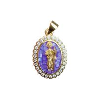 Cubic Zirconia Micro Pave Brass Pendant, with Shell, Oval, gold color plated, micro pave cubic zirconia & for woman 