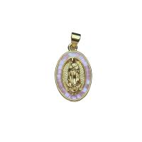 Brass Jewelry Pendants, with Shell, Oval, gold color plated, for woman 