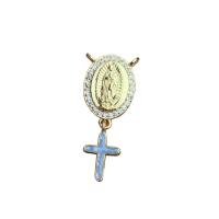 Cubic Zirconia Brass Pendants, with Cubic Zirconia & Shell, Cross, gold color plated, Unisex 