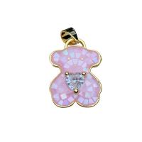 Mosaic Pattern Shell Pendants, Brass, with Cubic Zirconia & Shell, Bear, gold color plated, Unisex 