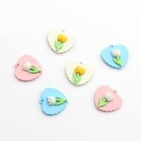 Resin Zinc Alloy Pendants, with Resin, Heart, painted, DIY & with flower pattern 