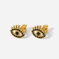 Stainless Steel Rhinestone Stud Earring, 304 Stainless Steel, Eye, 18K gold plated, fashion jewelry & for woman & with rhinestone, golden 