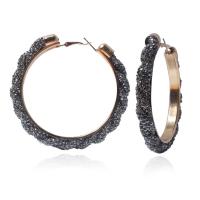 Zinc Alloy Rhinestone Hoop Earring, fashion jewelry & for woman & with rhinestone, black 