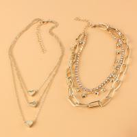Fashion Multi Layer Necklace, Zinc Alloy, Heart, gold color plated, multilayer & for woman & with rhinestone, golden 