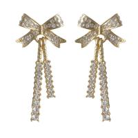 Zinc Alloy Rhinestone Drop Earring, Bowknot, gold color plated, fashion jewelry & for woman & with rhinestone, golden  