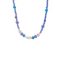 жемчужное стеклянное ожерелье , пластик, с Seedbead, с 5cm наполнитель цепи, Сердце, ювелирные изделия моды & Женский, разноцветный, длина:37 см, продается PC