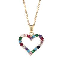 Cubic Zircon Micro Pave Brass Necklace, Heart, real gold plated, micro pave cubic zirconia & for woman & hollow Approx 17.7 Inch 